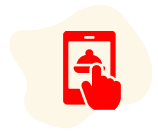 Red hand tapping smartphone screen icon.